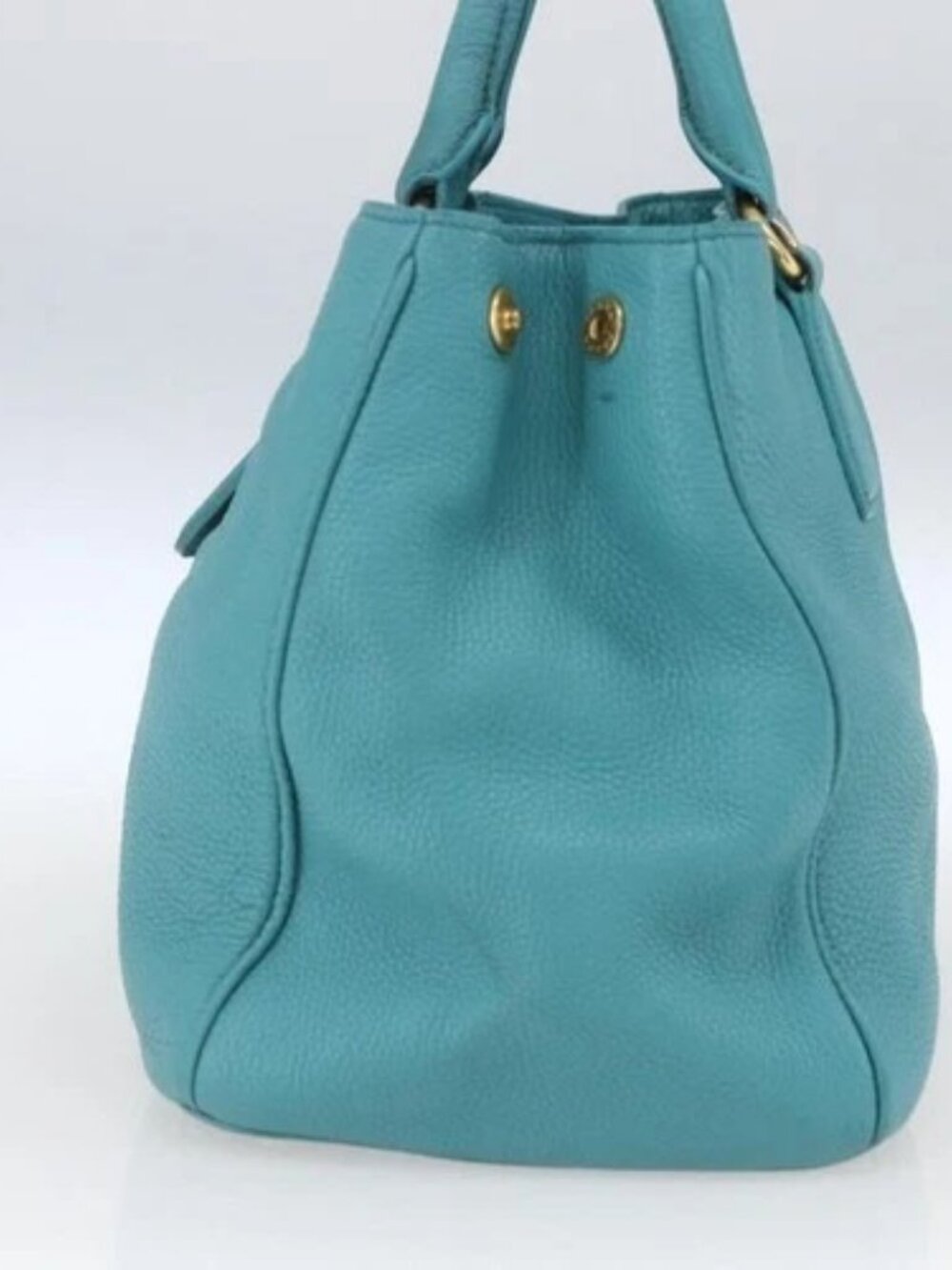 PRADA Hand Bag Leather Light Blue Gold Auth - Picture 3 of 16
